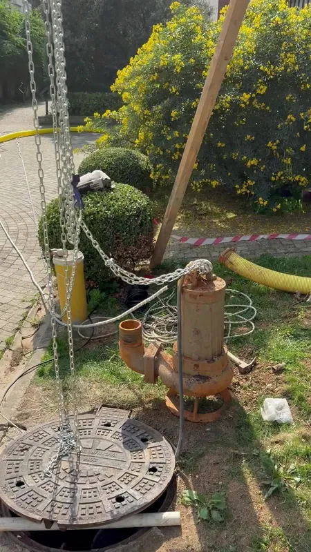 Pompanın gövdesi, dirsek çıkışı ve zinciri yakından görünüyor